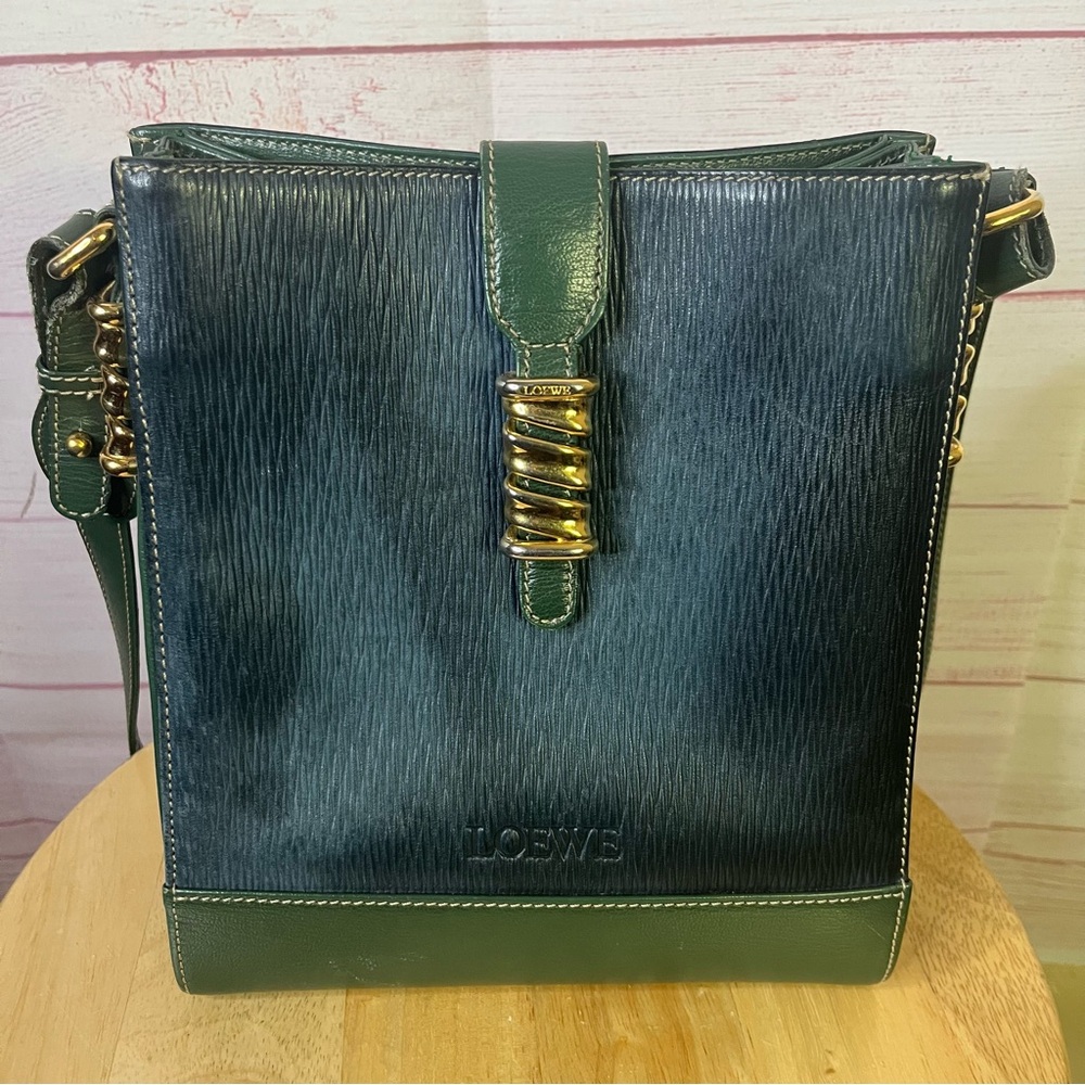 Loewe Leather Velazquez Vintage Shoulder‎ Bag Green